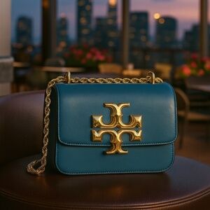 Tory Burch Eleanor Brisk Blue Textured Eleanor Small Convertible Shoulder Bag